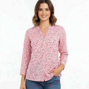 Nwt Charter Club Women's Heart V-Neck Pleated  Blouse Shirt Orchid Pink Combo